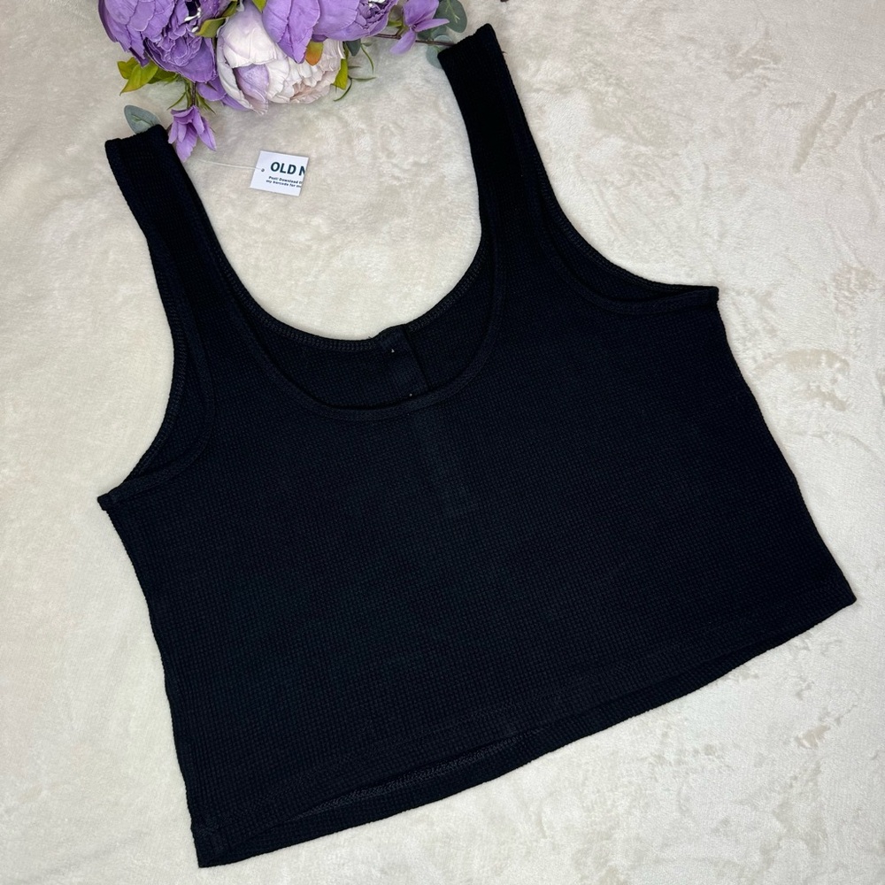 NWT Black Old Navy Waffle Knit Crop Top - Picture 5 of 10